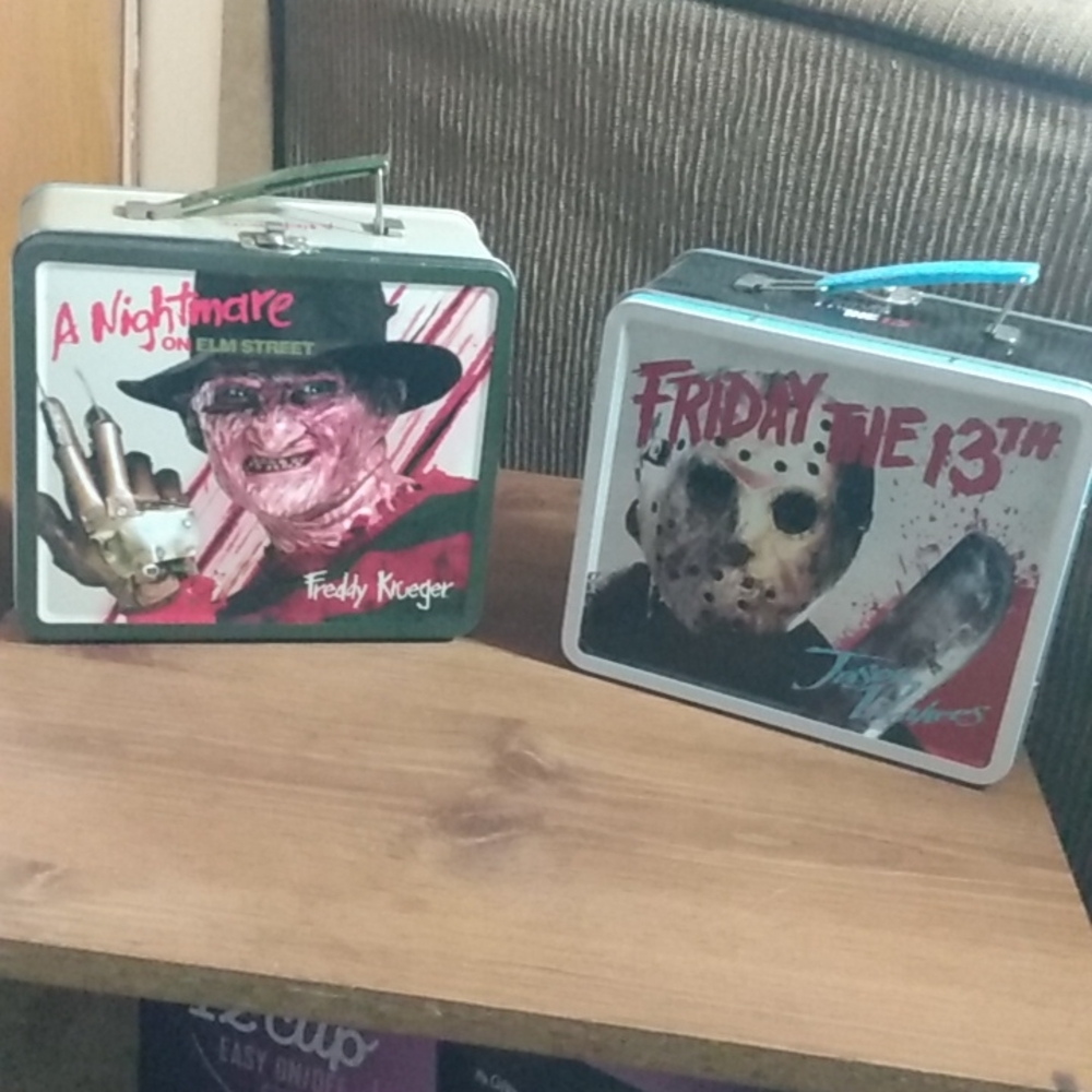 Freddy Krueger and Friday the 13th tin lunch boxes. $12.50 each or both for $25